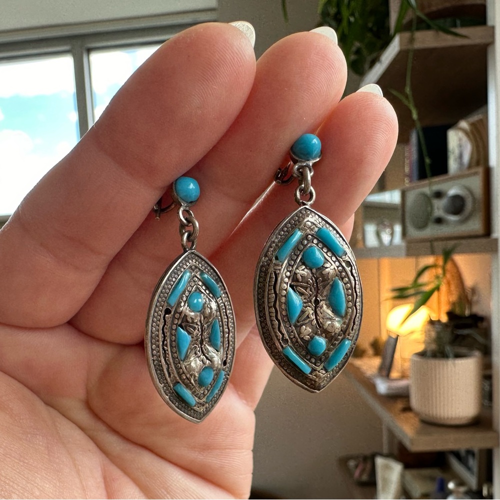 vintage • morrocan turquoise pendant earrings